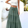 Women's Olive Green A-Line Maxi Skirt - High Waist, Casual Style   OAXG Green / S