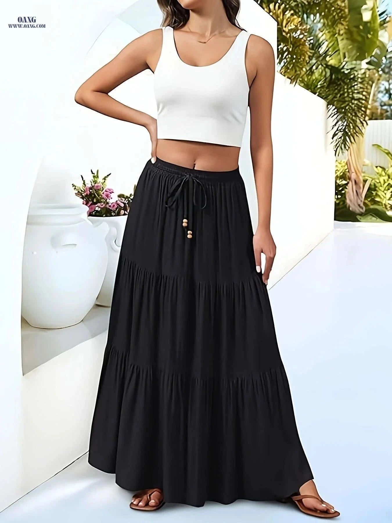 Women's Olive Green A-Line Maxi Skirt - High Waist, Casual Style   OAXG Green / S