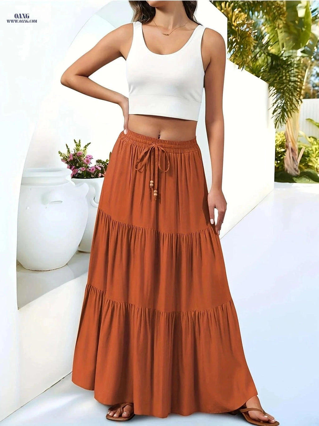 Women's Olive Green A-Line Maxi Skirt - High Waist, Casual Style   OAXG Green / S