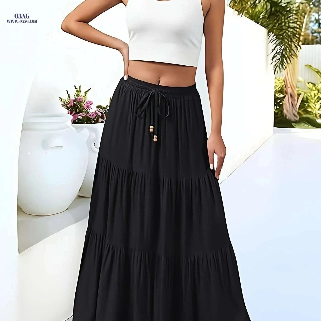 Women's Olive Green A-Line Maxi Skirt - High Waist, Casual Style   OAXG Green / S