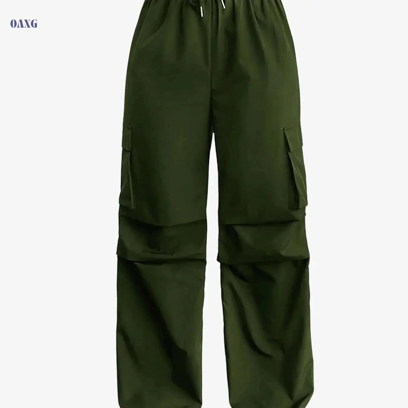 Women's Olive Green Cargo Pants - Elastic Drawstring & Casual Style   OAXG Black / S