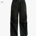 Women's Olive Green Cargo Pants - Elastic Drawstring & Casual Style   OAXG Black / S