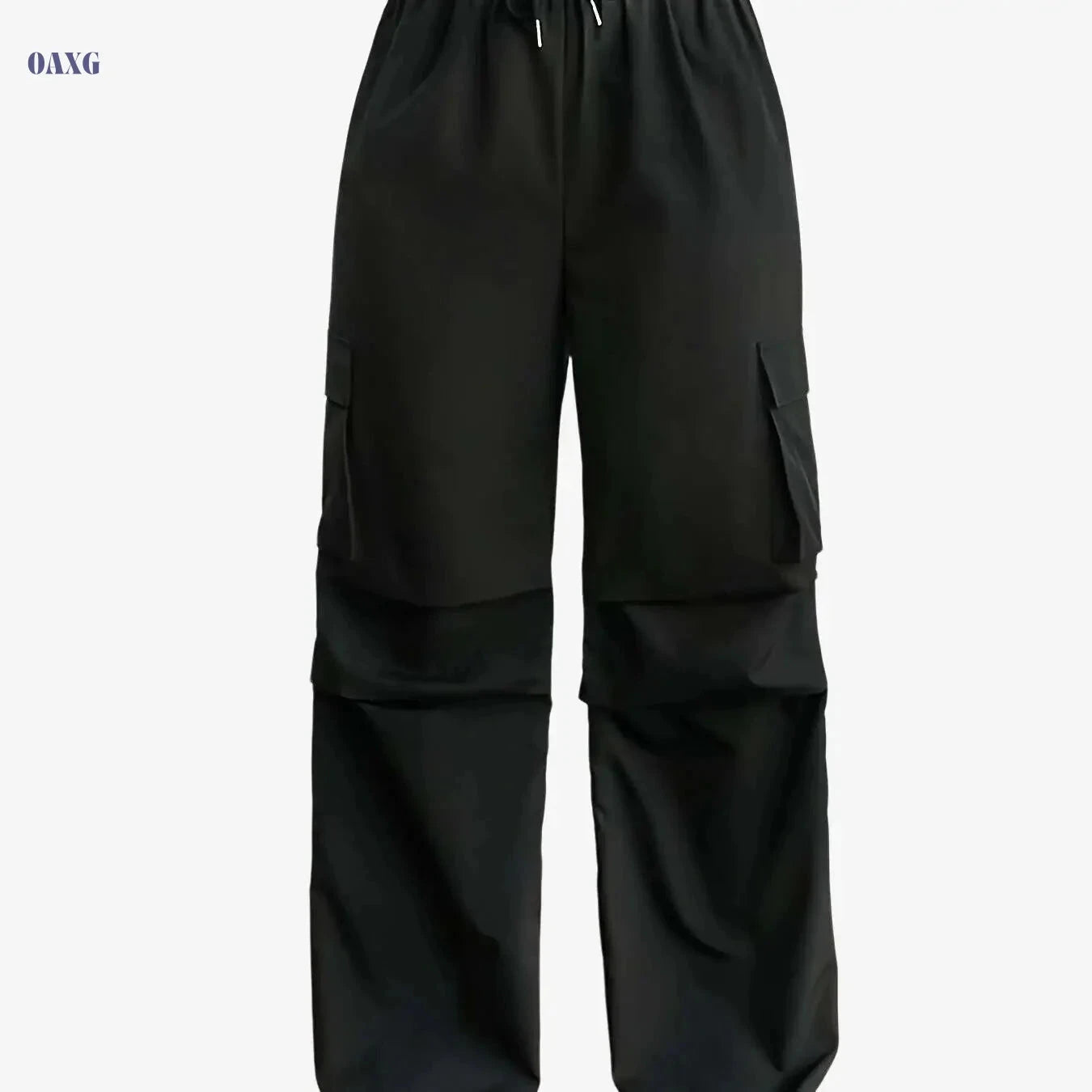 Women's Olive Green Cargo Pants - Elastic Drawstring & Casual Style   OAXG Black / S