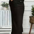 Women's Olive Green Midi Skirt - Summer Vacation Style, Machine Washable   OAXG Black / S