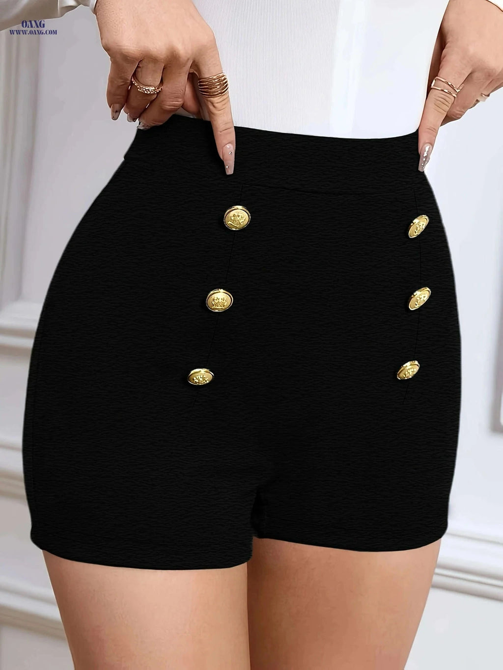 Women's Olive Green Shorts - Elegant Button Closure, Machine Washable   OAXG 