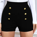 Women's Olive Green Shorts - Elegant Button Closure, Machine Washable   OAXG Black / S