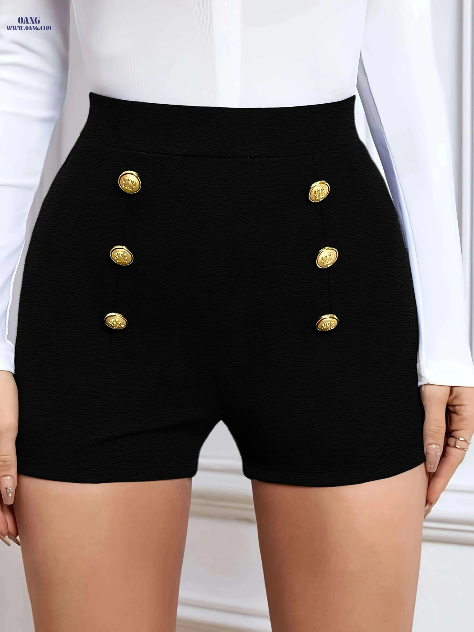 Women's Olive Green Shorts - Elegant Button Closure, Machine Washable   OAXG 