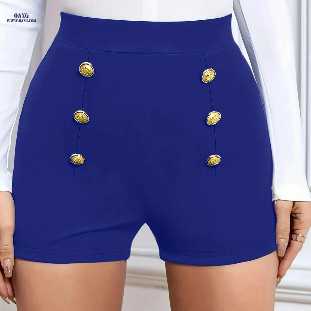 Women's Olive Green Shorts - Elegant Button Closure, Machine Washable   OAXG 