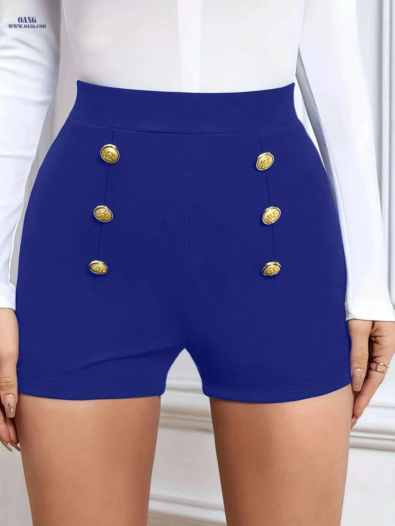 Women's Olive Green Shorts - Elegant Button Closure, Machine Washable   OAXG 