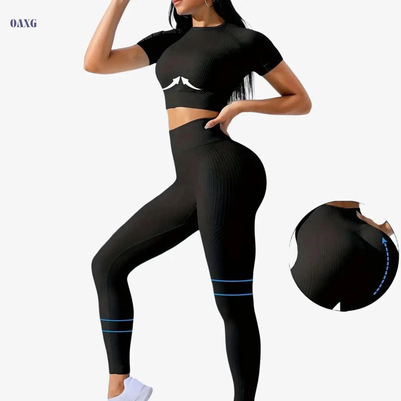 Women's Outdoor Sports Suit - Short Sleeve Top & High Waist Tights   OAXG 