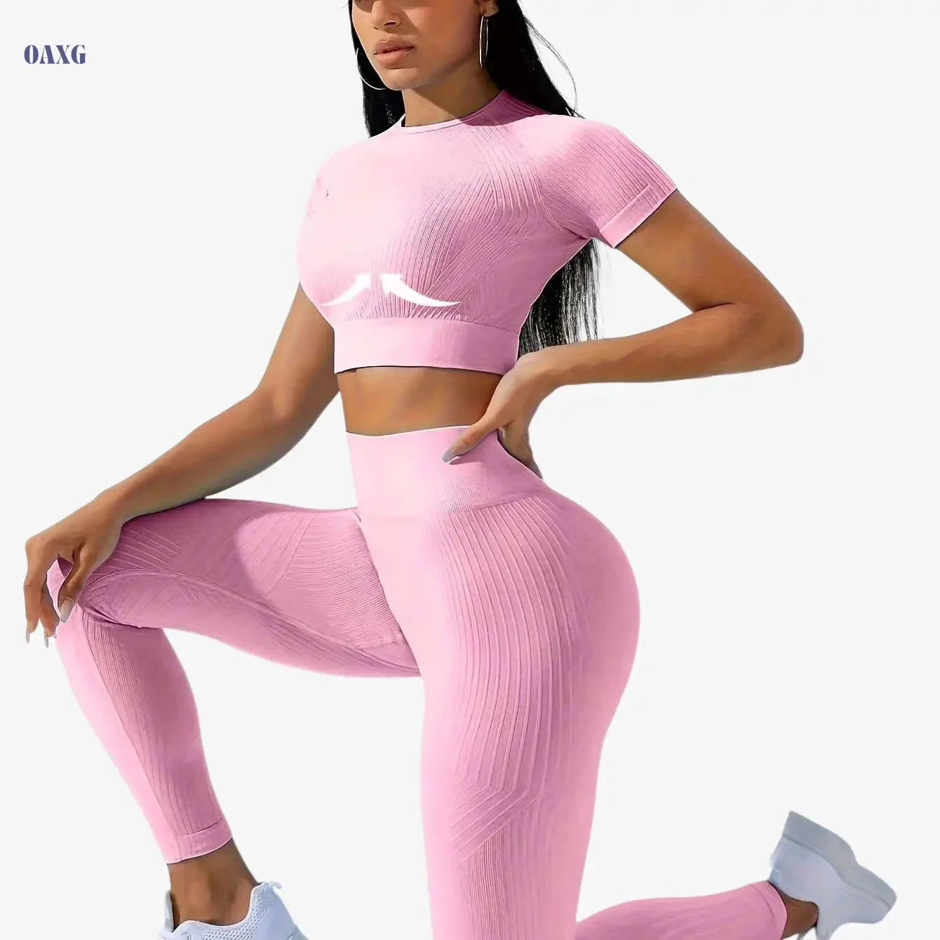 Women's Outdoor Sports Suit - Short Sleeve Top & High Waist Tights   OAXG 