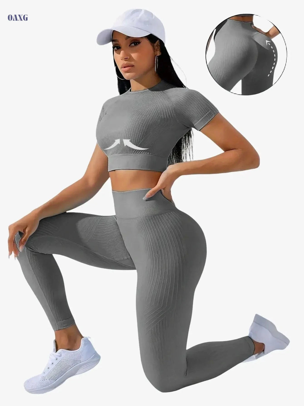 Women's Outdoor Sports Suit - Short Sleeve Top & High Waist Tights   OAXG 
