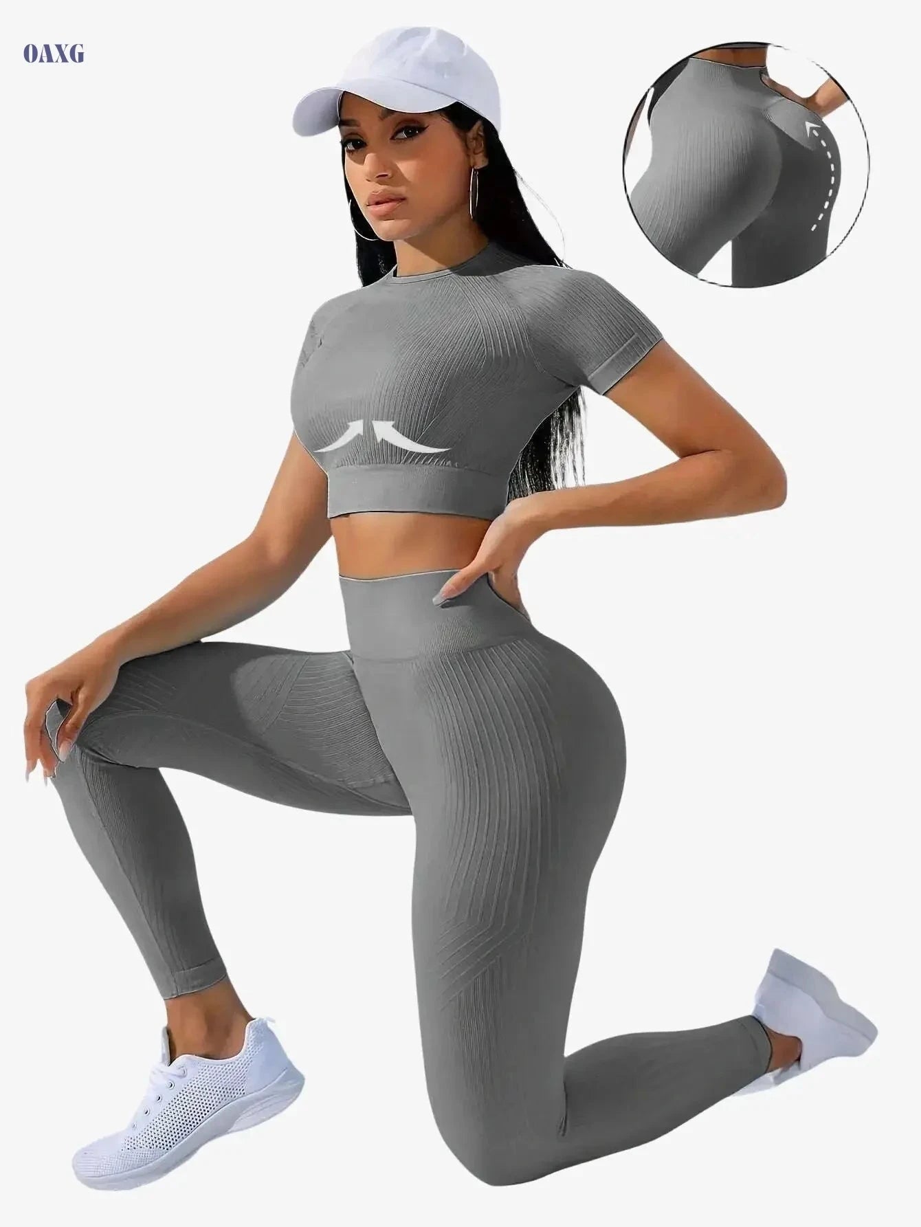 Women's Outdoor Sports Suit - Short Sleeve Top & High Waist Tights   OAXG 