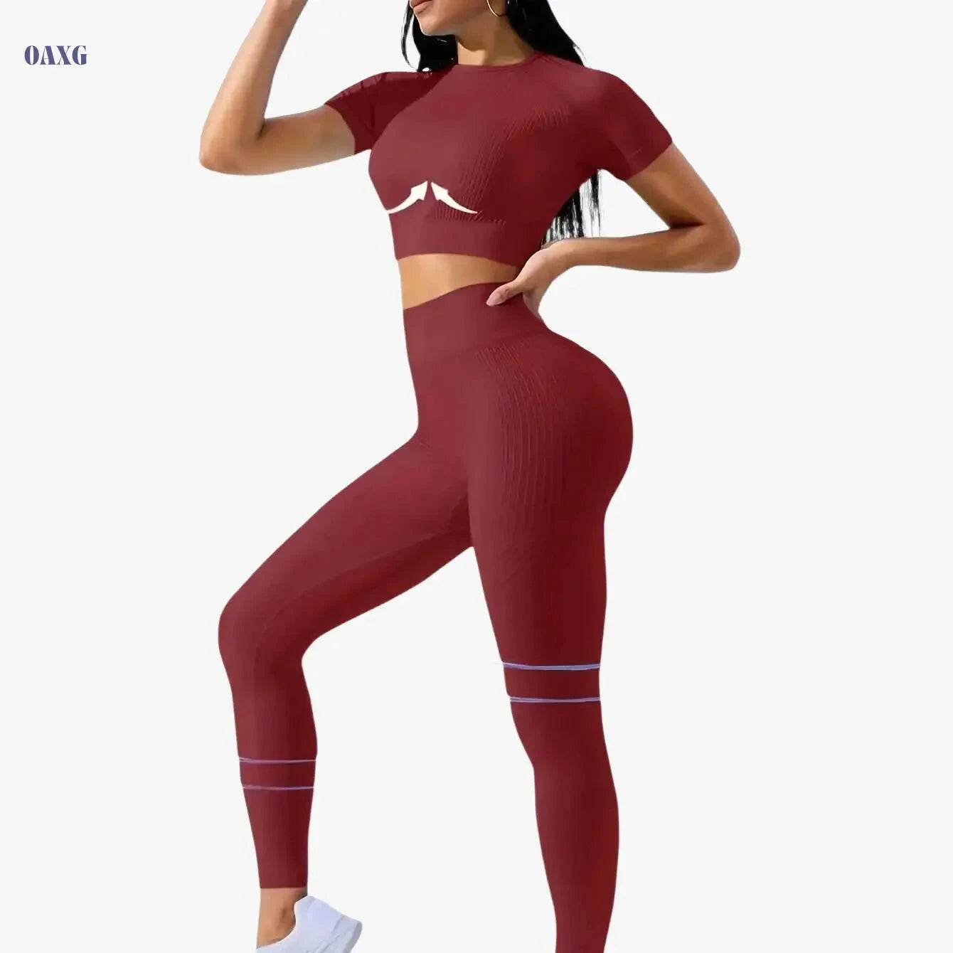 Women's Outdoor Sports Suit - Short Sleeve Top & High Waist Tights   OAXG 