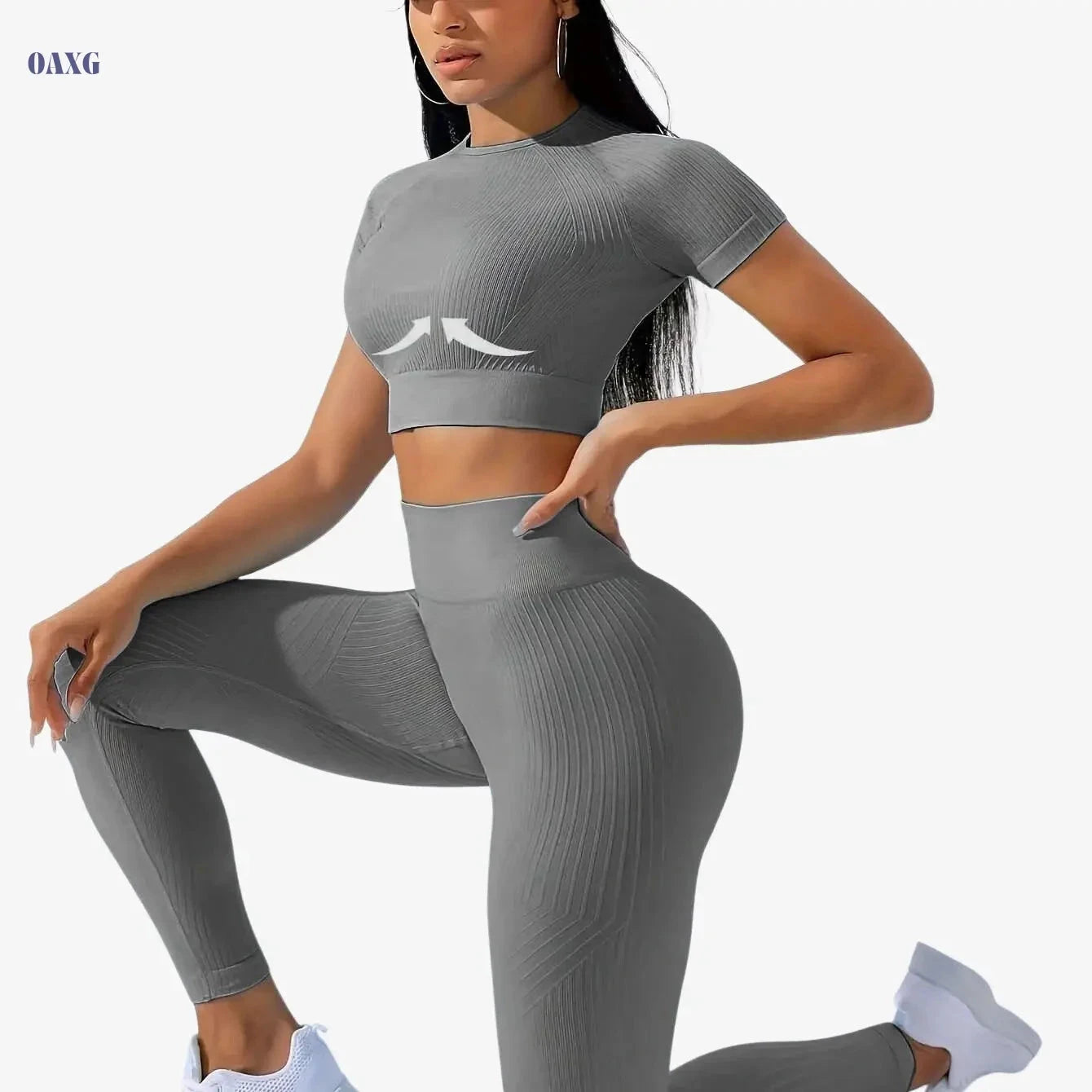 Women's Outdoor Sports Suit - Short Sleeve Top & High Waist Tights   OAXG 
