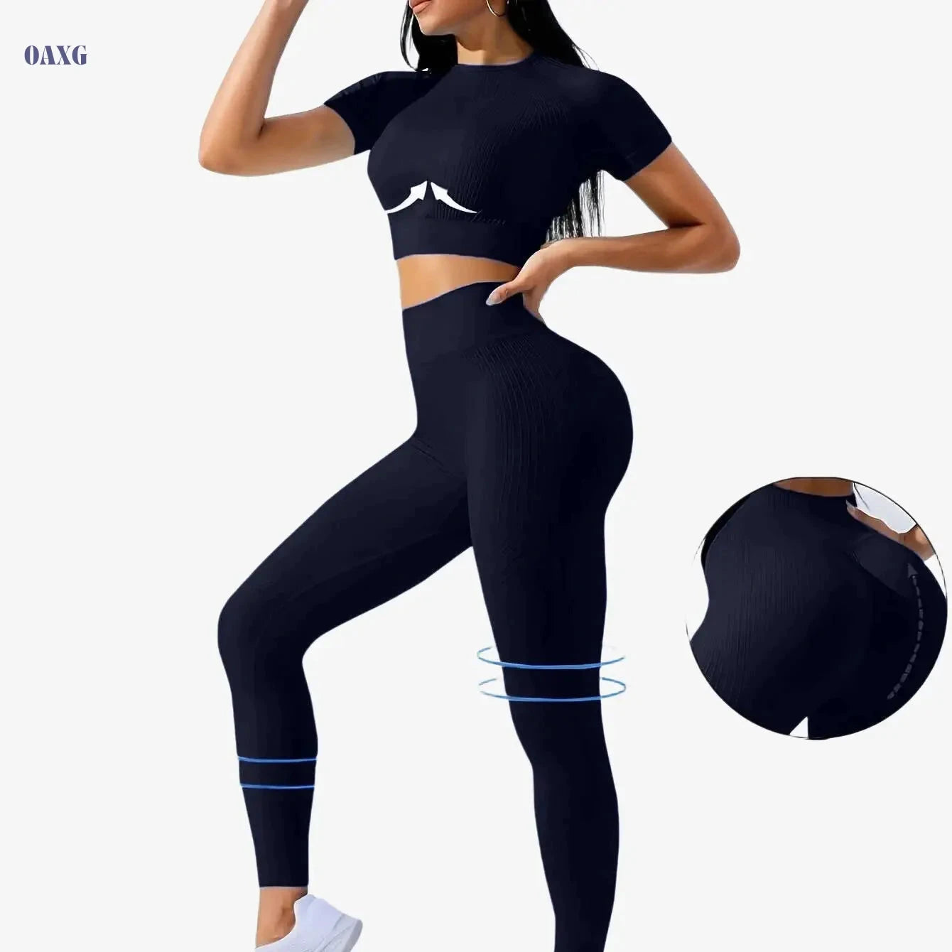 Women's Outdoor Sports Suit - Short Sleeve Top & High Waist Tights   OAXG 