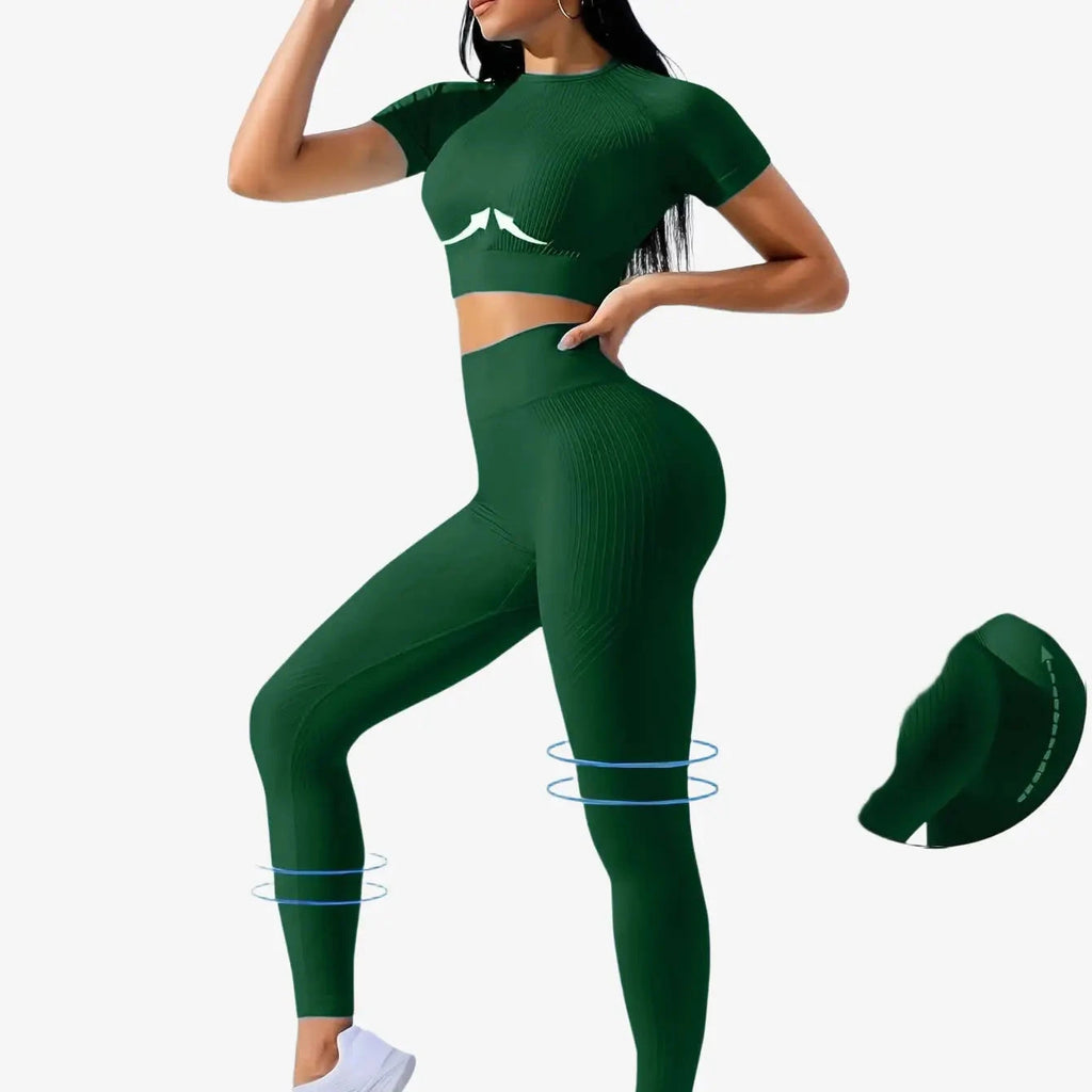 Women's Outdoor Sports Suit - Short Sleeve Top & High Waist Tights   OAXG 