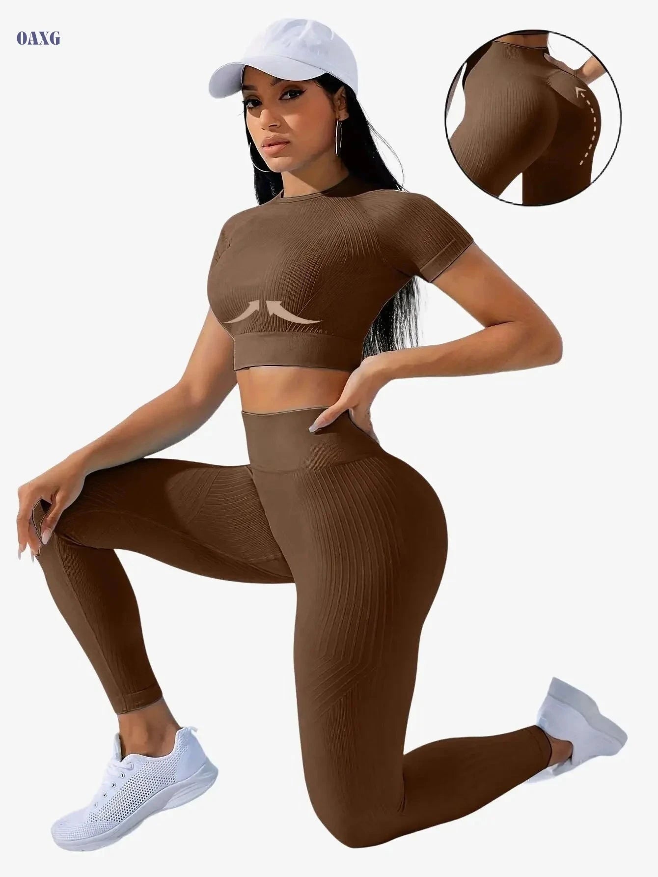 Women's Outdoor Sports Suit - Short Sleeve Top & High Waist Tights   OAXG 