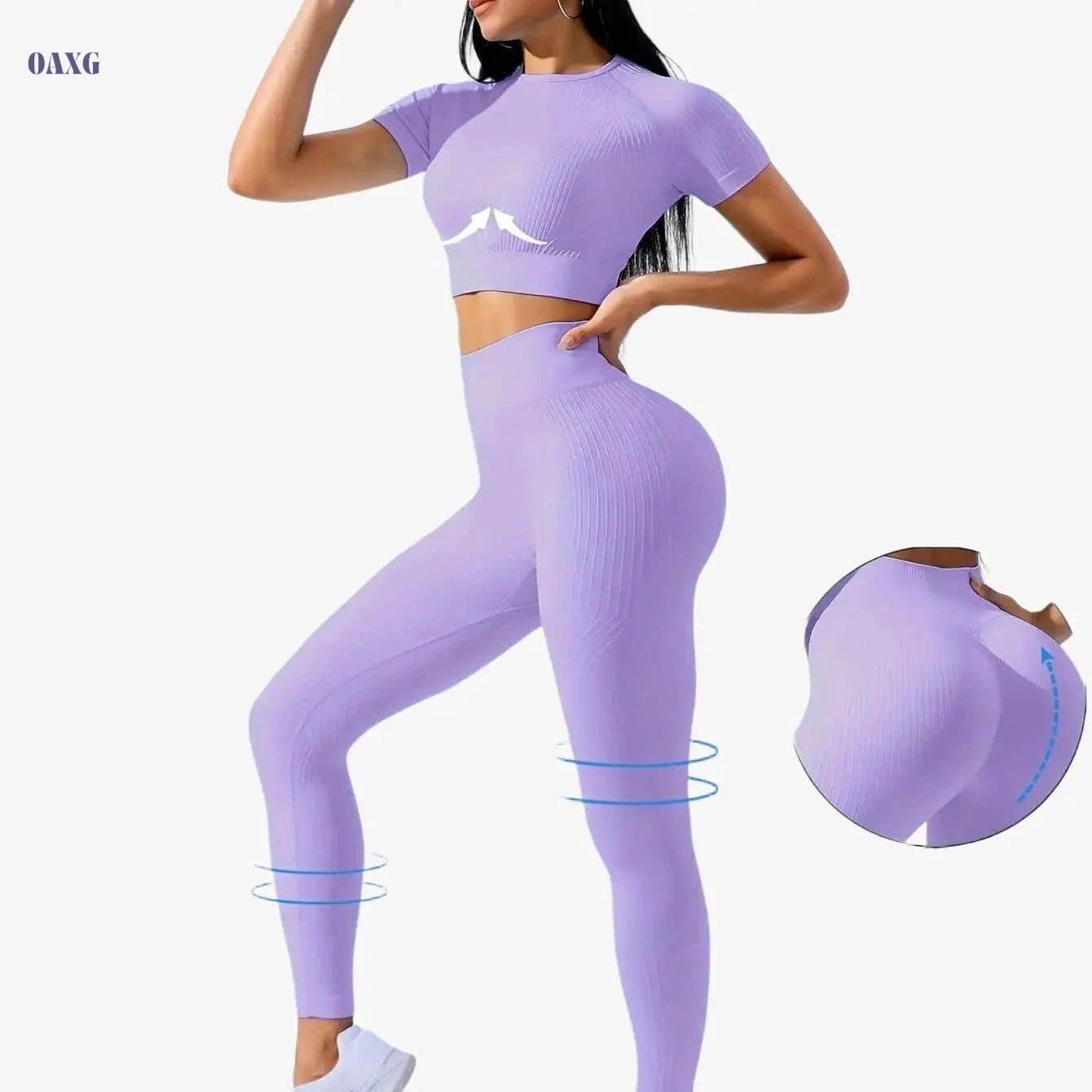Women's Outdoor Sports Suit - Short Sleeve Top & High Waist Tights   OAXG 