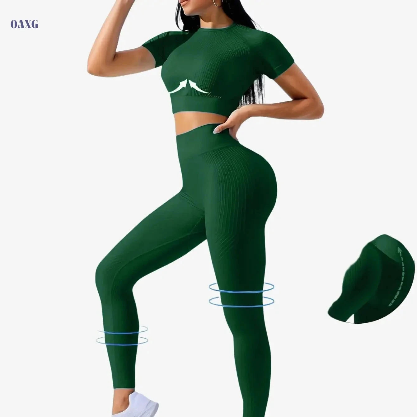 Women's Outdoor Sports Suit - Short Sleeve Top & High Waist Tights   OAXG 