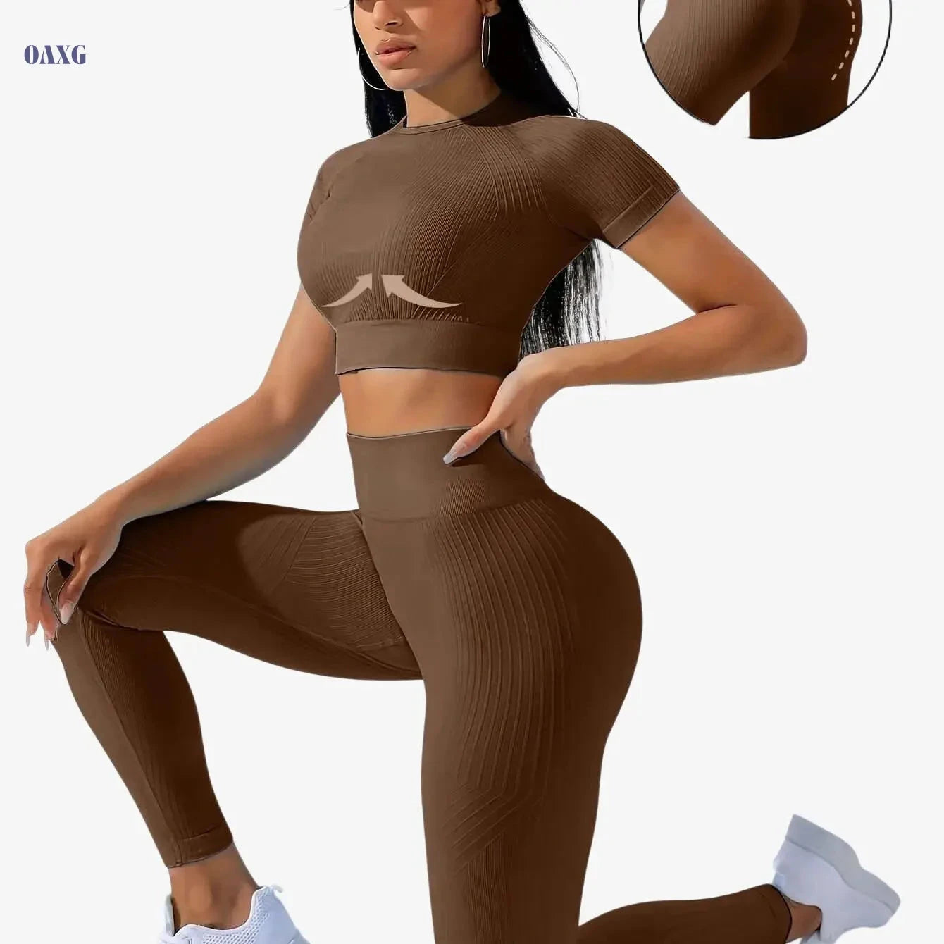 Women's Outdoor Sports Suit - Short Sleeve Top & High Waist Tights   OAXG 