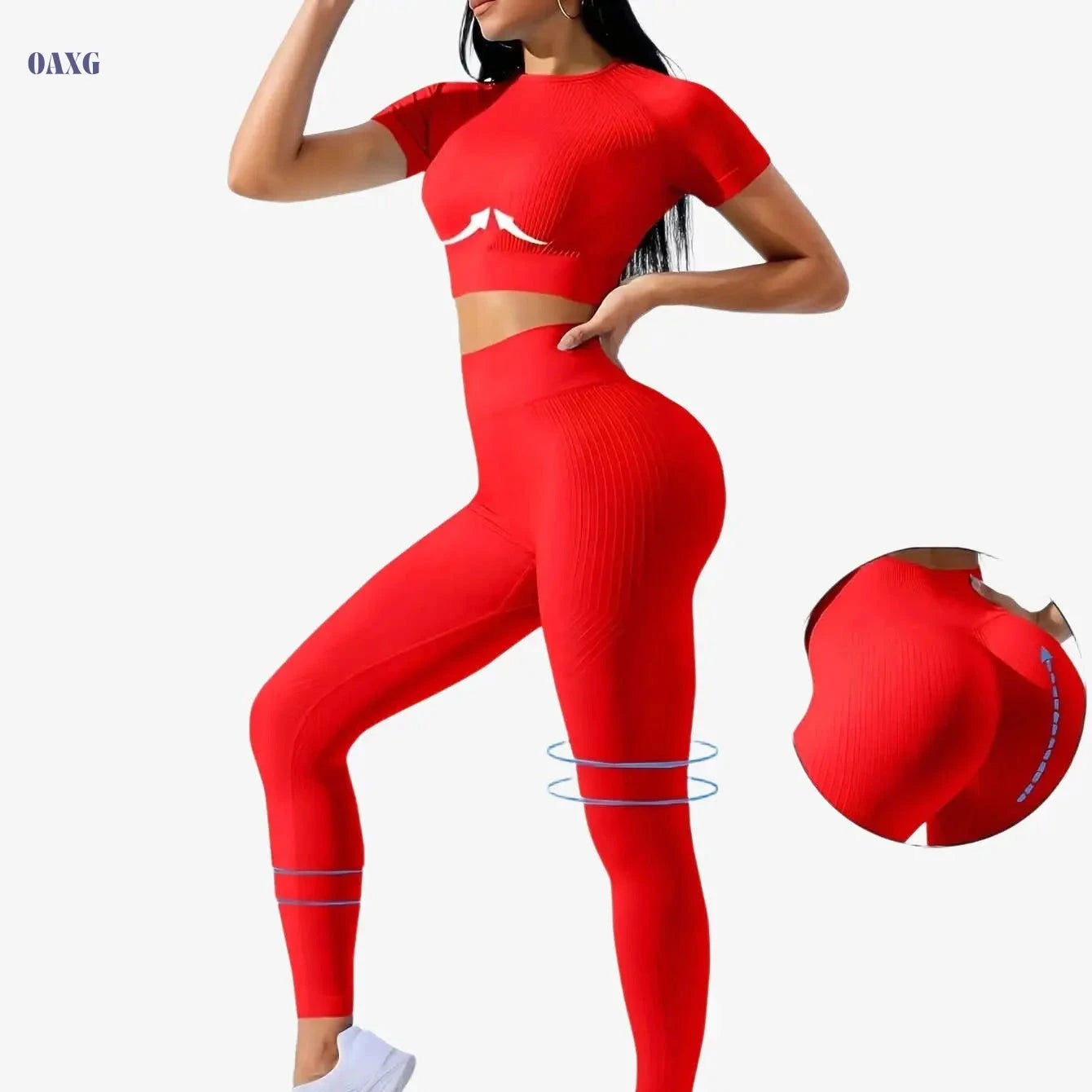 Women's Outdoor Sports Suit - Short Sleeve Top & High Waist Tights   OAXG Light Blue / XS