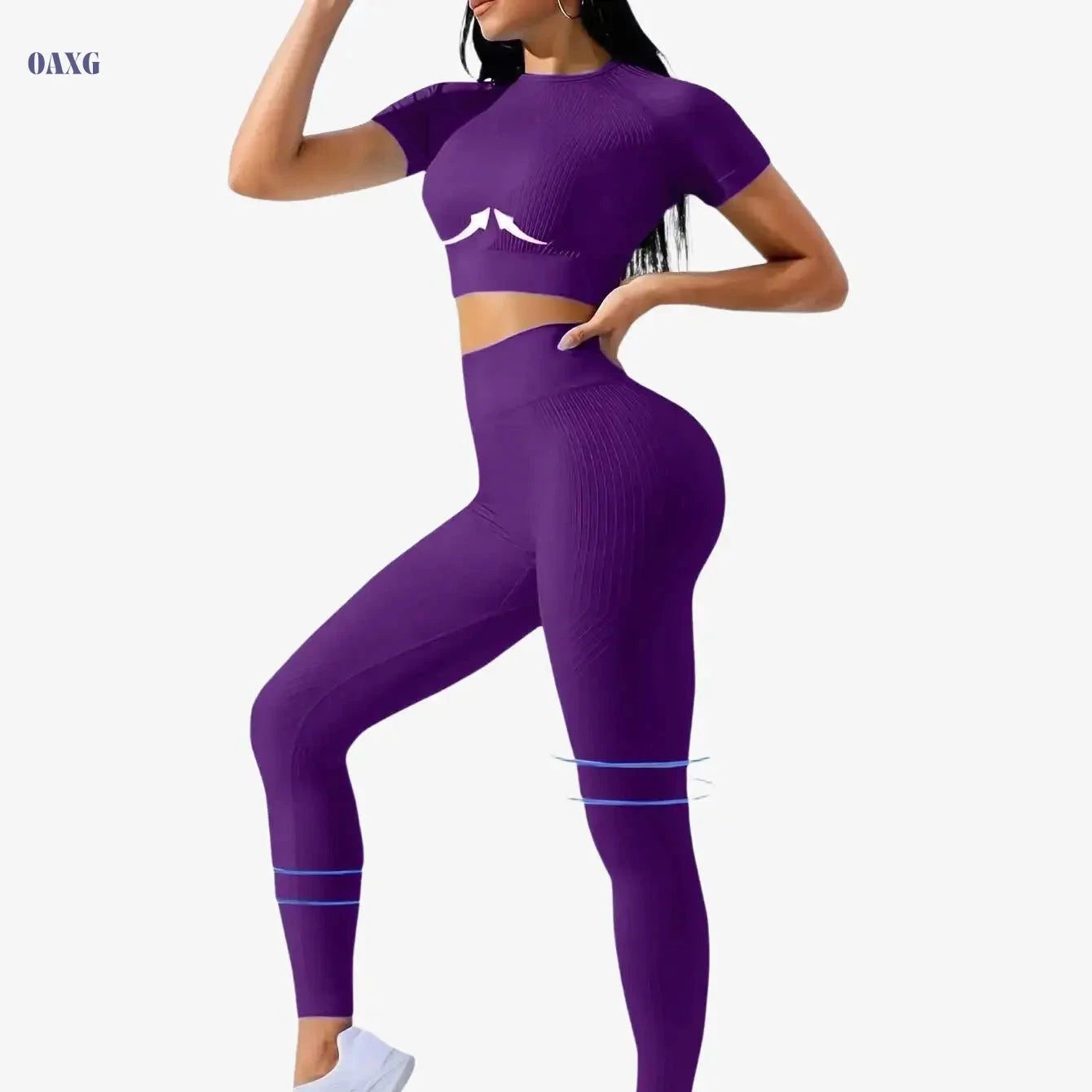 Women's Outdoor Sports Suit - Short Sleeve Top & High Waist Tights   OAXG Light Blue / XS