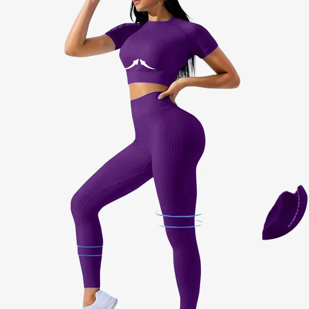 Women's Outdoor Sports Suit - Short Sleeve Top & High Waist Tights   OAXG Light Blue / XS