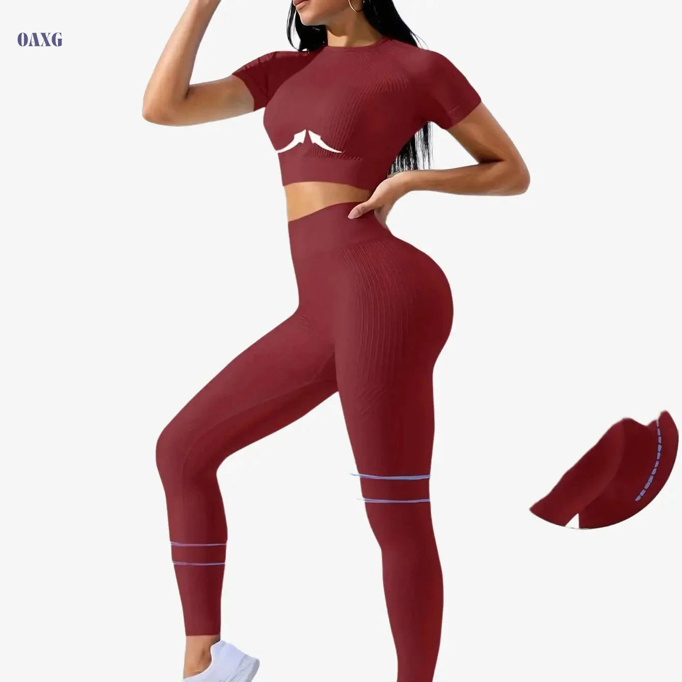 Women's Outdoor Sports Suit - Short Sleeve Top & High Waist Tights   OAXG 