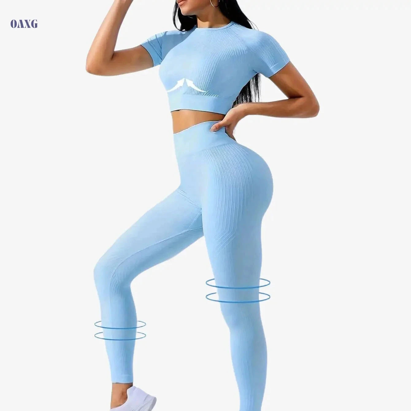 Women's Outdoor Sports Suit - Short Sleeve Top & High Waist Tights   OAXG 