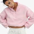 Women's Oversized Fleece Sweater Coat - Soft Pink Casual Outerwear   OAXG 