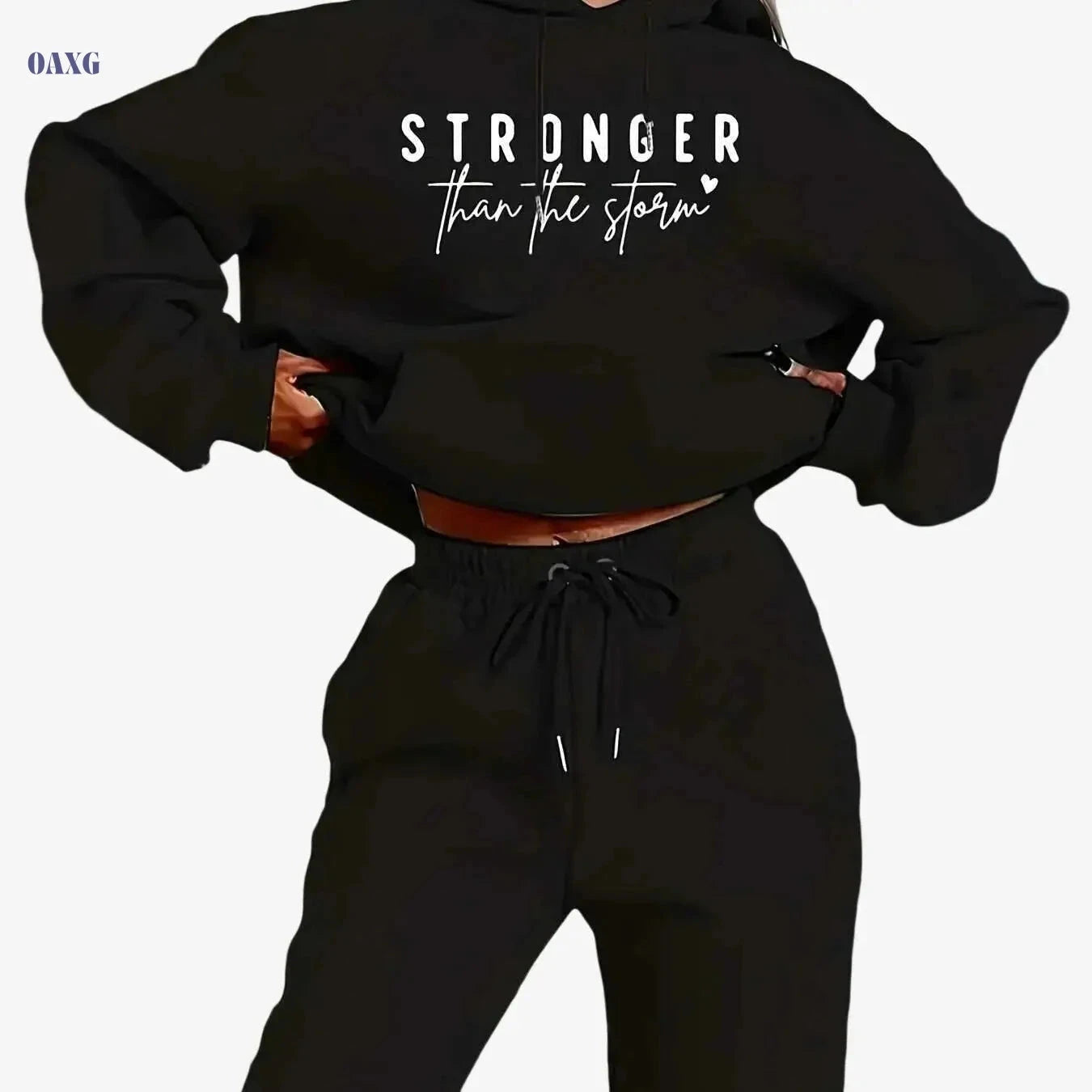 Women's Oversized Hooded Sweatshirt - "STRONGER" Print & Batwing Sleeves   OAXG 