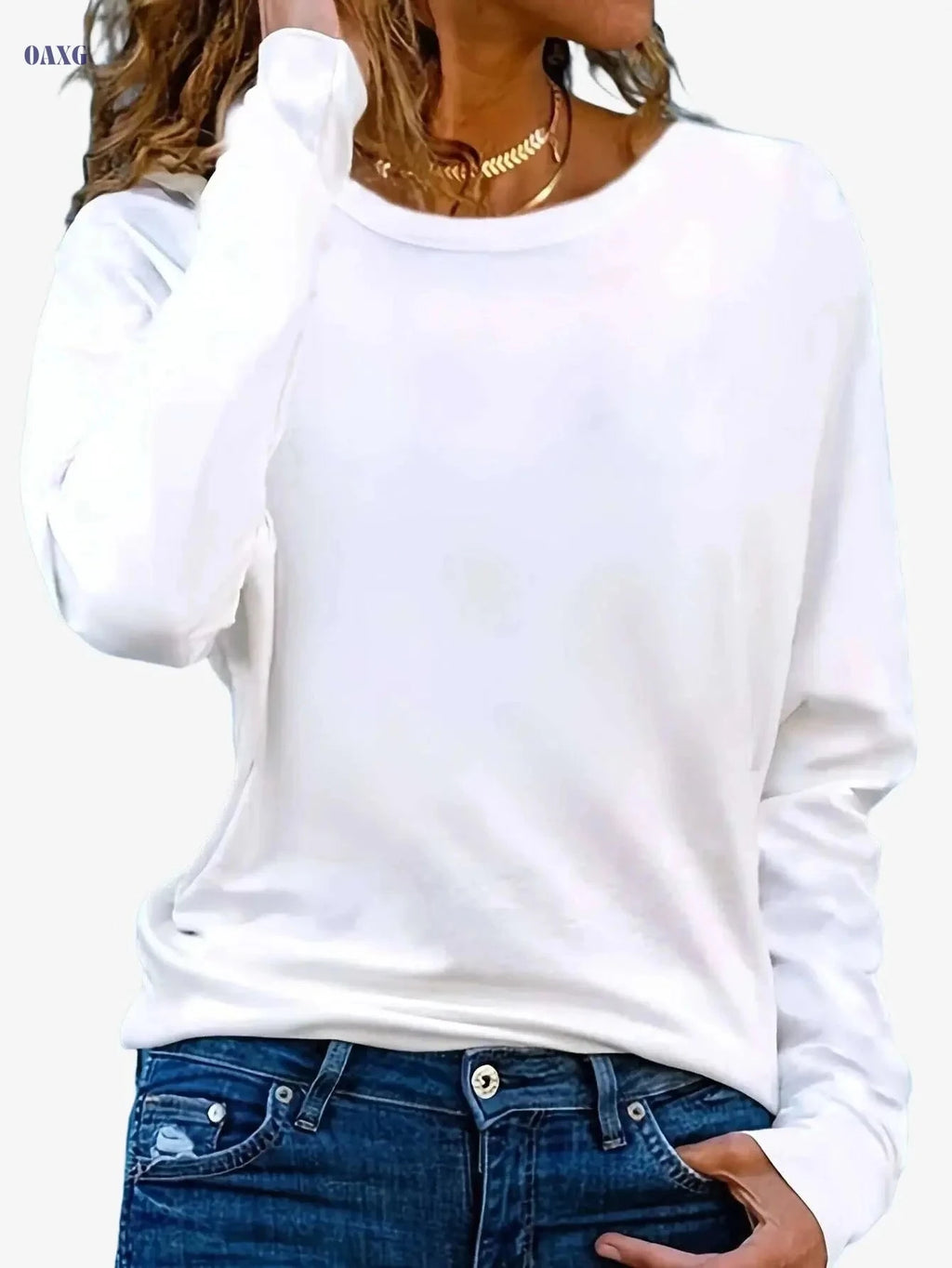 Women's Oversized Long Sleeve T-Shirt - Casual Crew Neck Fit   OAXG 