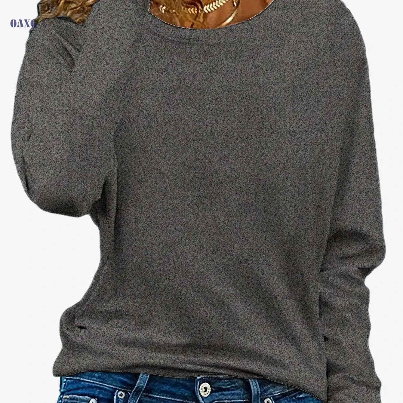 Women's Oversized Long Sleeve T-Shirt - Casual Crew Neck Fit   OAXG 