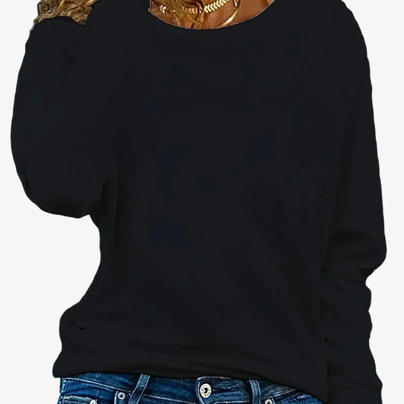 Women's Oversized Long Sleeve T-Shirt - Casual Crew Neck Fit   OAXG 
