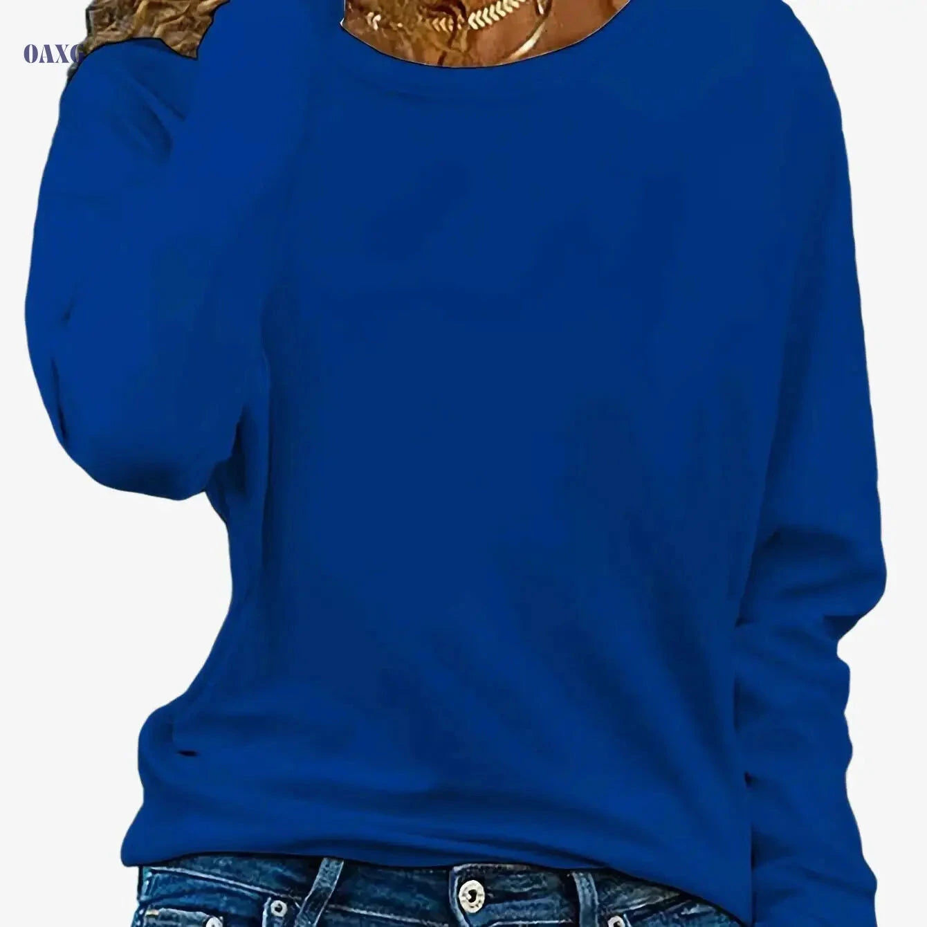 Women's Oversized Long Sleeve T-Shirt - Casual Crew Neck Fit   OAXG 