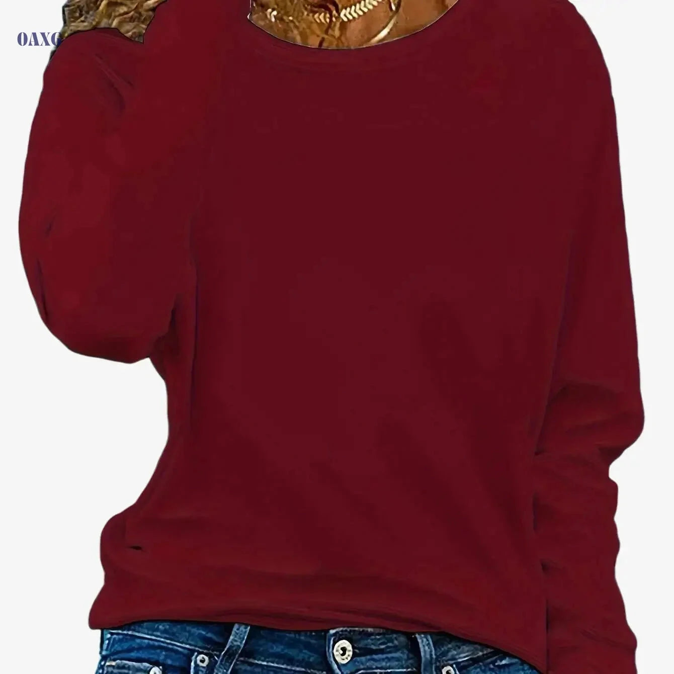Women's Oversized Long Sleeve T-Shirt - Casual Crew Neck Fit   OAXG 
