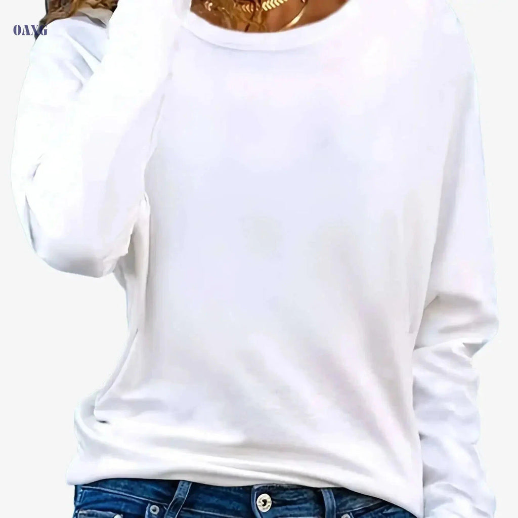 Women's Oversized Long Sleeve T-Shirt - Casual Crew Neck Fit   OAXG 