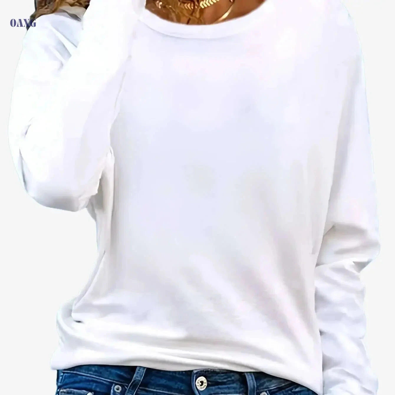 Women's Oversized Long Sleeve T-Shirt - Casual Crew Neck Fit   OAXG 