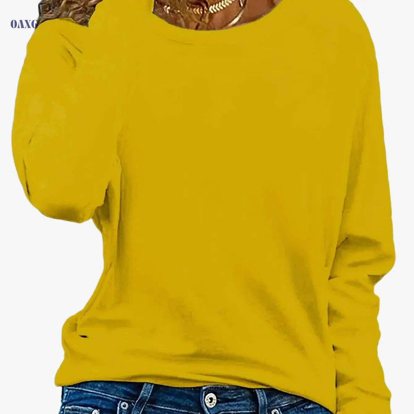 Women's Oversized Long Sleeve T-Shirt - Casual Crew Neck Fit   OAXG 