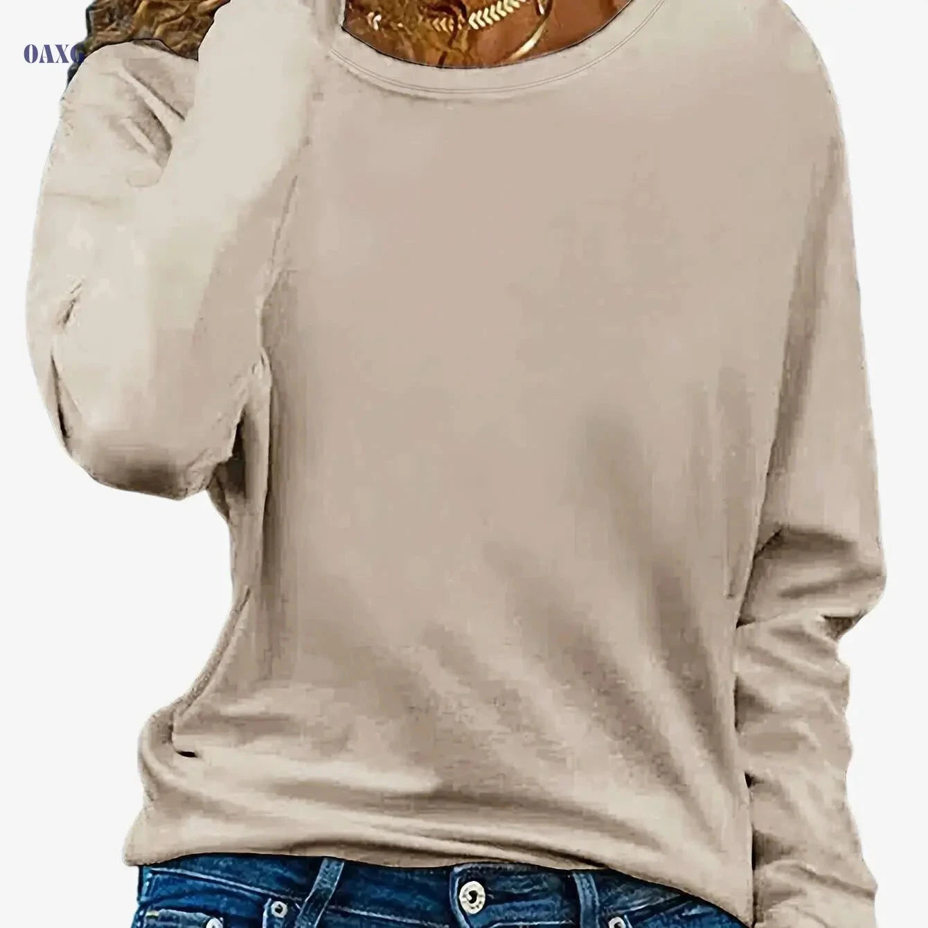 Women's Oversized Long Sleeve T-Shirt - Casual Crew Neck Fit   OAXG 
