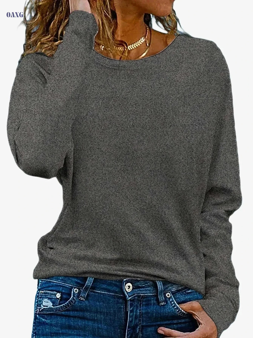 Women's Oversized Long Sleeve T-Shirt - Casual Crew Neck Fit   OAXG White / S