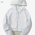 Women's Oversized White Zip-Up Hooded Jacket - All-Season Casual Coat   OAXG 