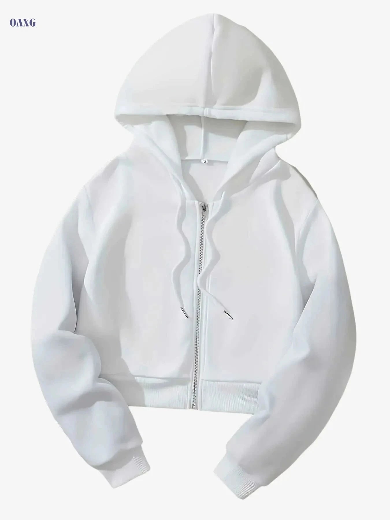 Women's Oversized White Zip-Up Hooded Jacket - All-Season Casual Coat   OAXG White / S