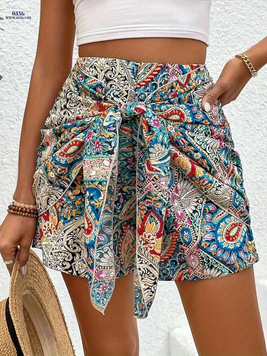 Women's Paisley Print High Waist Shorts - Elegant Boho Style   OAXG 