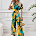Women’s Pattern-Printed Batwing Sleeve Bodysuit with Tie Waist   OAXG Yellow / S