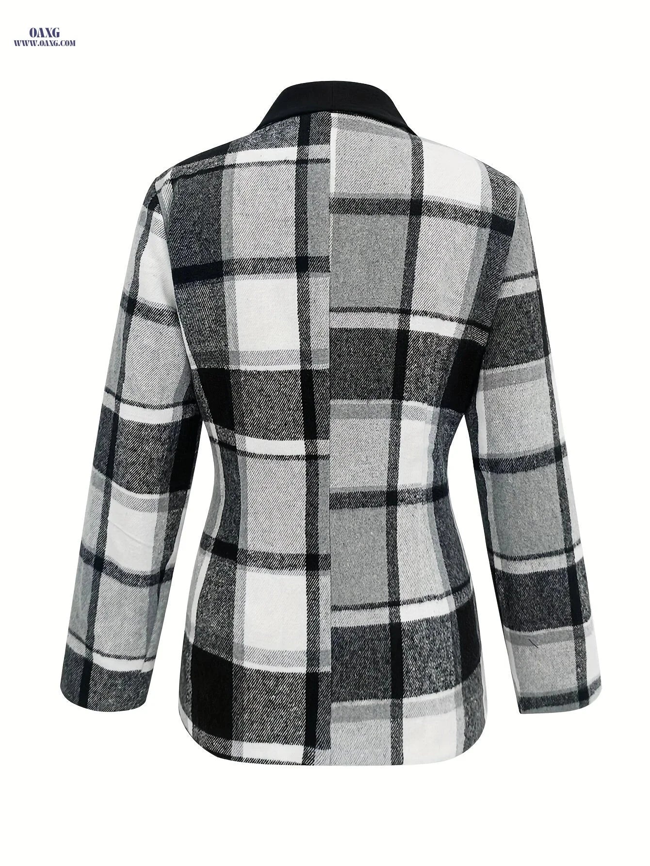 Women's Plaid Buttoned Blazer - Casual Autumn & Winter Style   OAXG Black / S