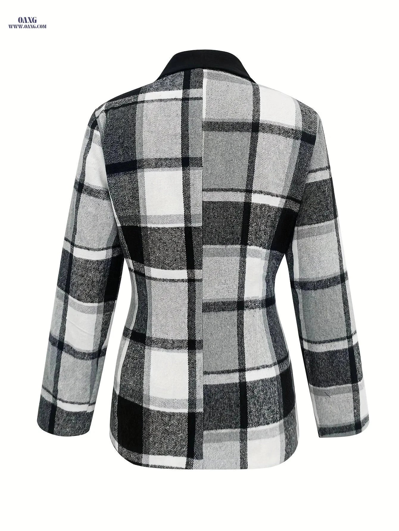 Women's Plaid Buttoned Blazer - Casual Autumn & Winter Style   OAXG Black / S
