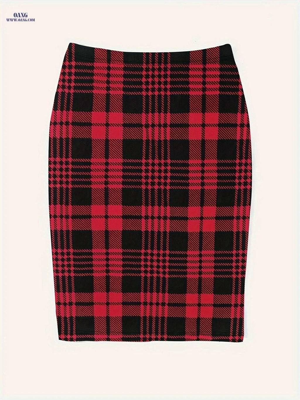 Women's Plaid Print Slim Midi Skirt - Casual High Waist Style   OAXG Black / S