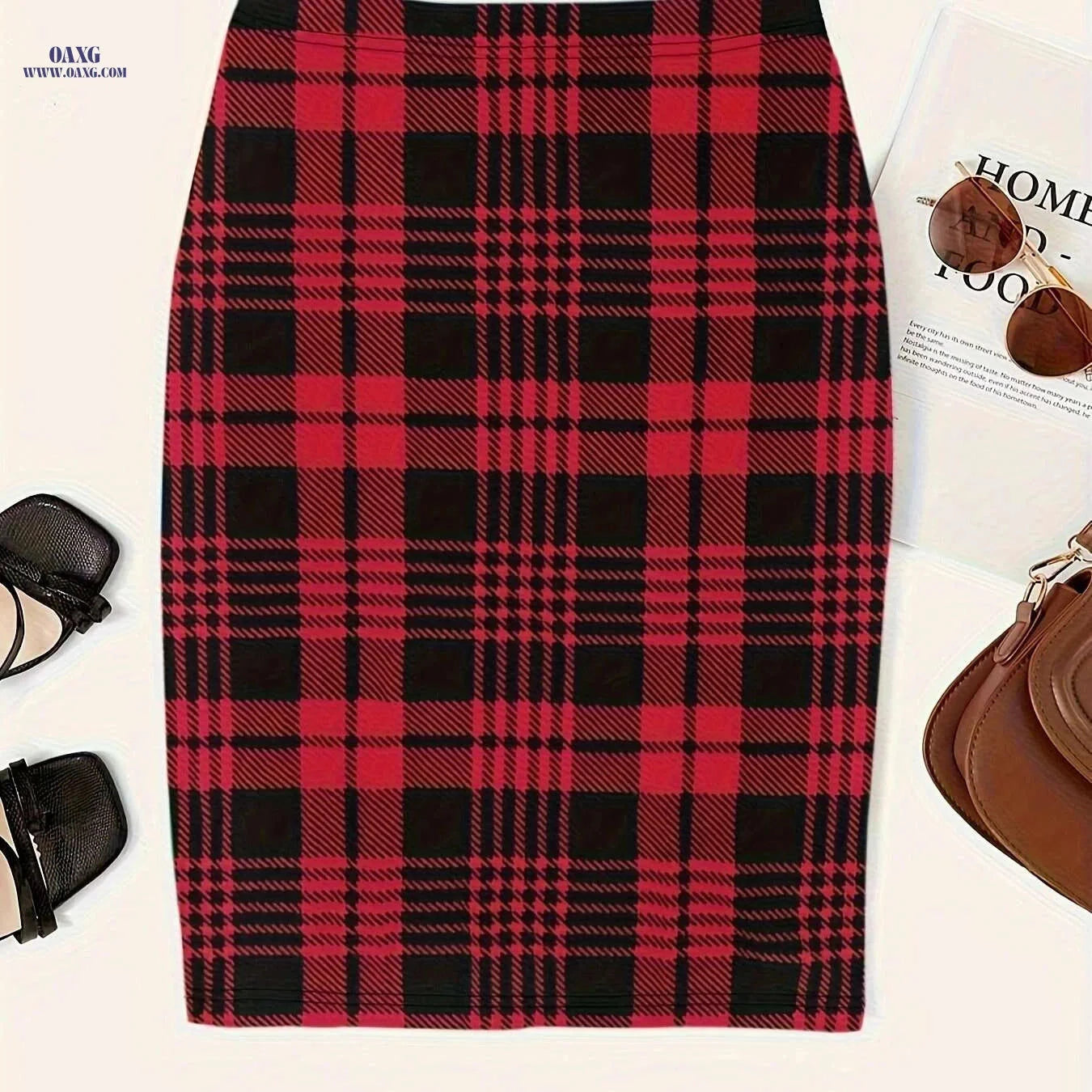 Women's Plaid Print Slim Midi Skirt - Casual High Waist Style   OAXG Black / S